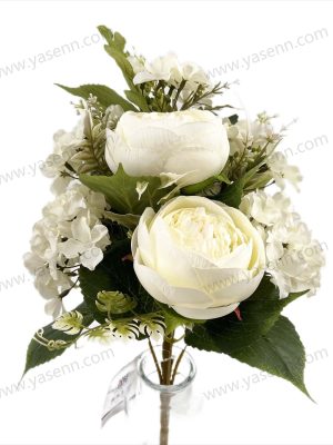 YSB23101 Lush Mixed Peony and Hydrangea Artificial Fan Shaped Bouquet 7 Stems 47cm Tall Pongee YSB23101