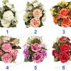 Compact Mixed Rose and Hydrangea Artificial Fan Bouquet 7 Stems 44cm Tall Pongee YSB23119