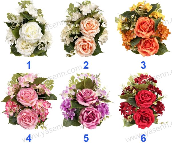 Compact Mixed Rose and Hydrangea Artificial Fan Bouquet 7 Stems 44cm Tall Pongee YSB23119