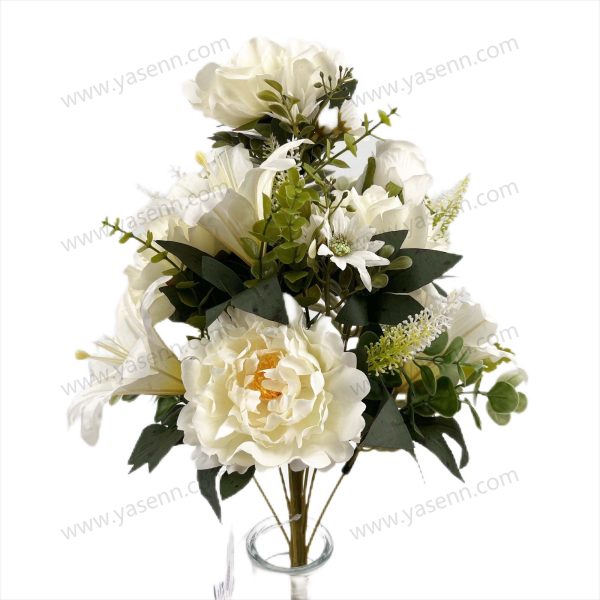 Luxury Mixed Lily Peony Rose Artificial Fan Shaped Bouquet 11 Stems 50cm Tall Satin YSB23120