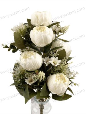 YSB23121 Elegant Artificial Peony Fan Shaped Bouquet 12 Stems 46cm Tall Pongee Plastic YSB23121