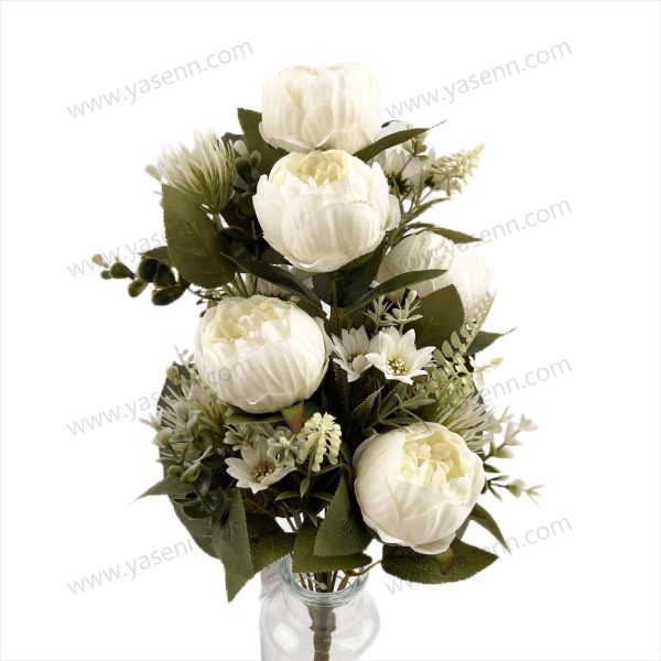 Elegant Artificial Peony Fan Shaped Bouquet 12 Stems 46cm Tall Pongee Plastic YSB23121