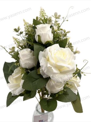 Luxury 12 Rose Artificial Fan Shaped Bouquet 50cm Tall Mixed Size Blooms Pongee YSB23122