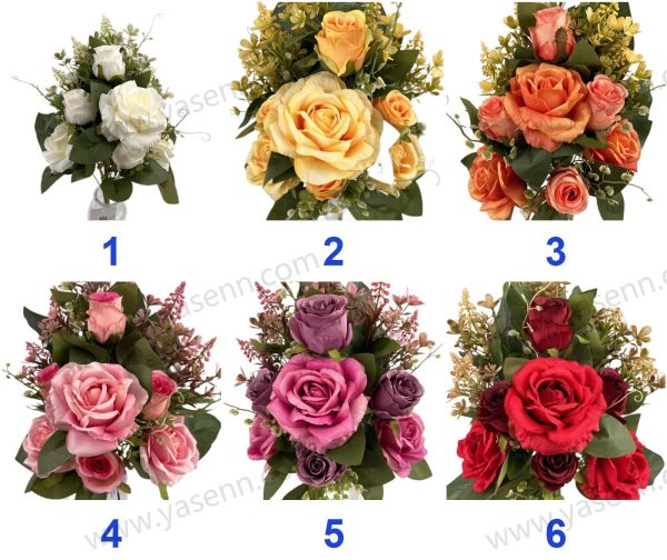 Luxury 12 Rose Artificial Fan Shaped Bouquet 50cm Tall Mixed Size Blooms Pongee YSB23122
