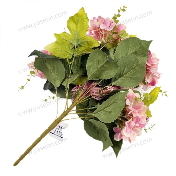 Modern Mixed Chrysanthemum Hydrangea and Allium Artificial Fan Bouquet 13 Stems 50cm Tall Pongee YSB23137