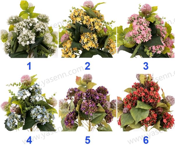 Lush Garden Mix Artificial Fan Shaped Bouquet 13 Stems 50cm Tall Pongee Plastic YSB23141