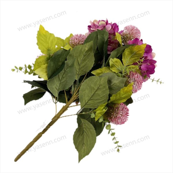 Romantic Mixed Rose and Hydrangea Artificial Fan Shaped Bouquet 11 Stems 50cm Tall Pongee Plastic YSB23142
