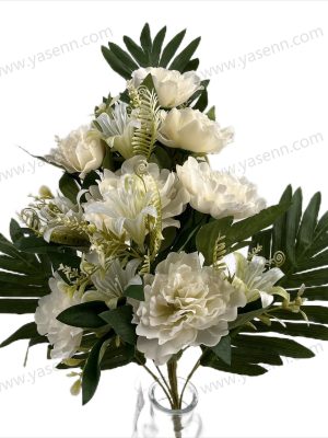 YSB23156 Elegant Mixed Peony and Lily Artificial Fan Shaped Bouquet 12 Stems 54cm Tall Pongee Plastic YSB23156