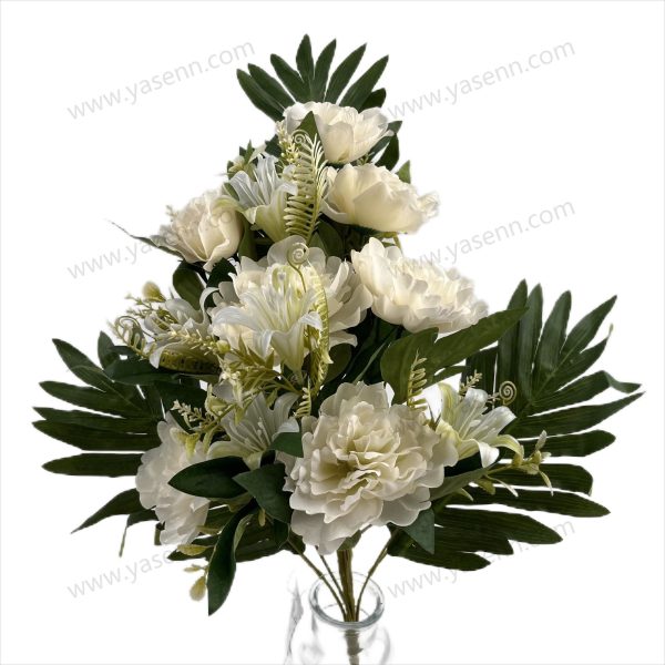 Elegant Mixed Peony and Lily Artificial Fan Shaped Bouquet 12 Stems 54cm Tall Pongee Plastic YSB23156