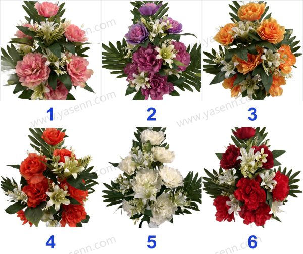 Elegant Mixed Peony and Lily Artificial Fan Shaped Bouquet 12 Stems 54cm Tall Pongee Plastic YSB23156
