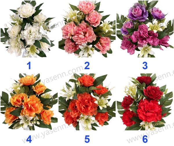 Luxury Peony and Lily Artificial Fan Shaped Bouquet 9 Stems 55cm Tall Pongee Plastic YSB23157