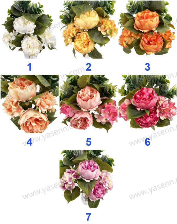 Romantic Peony and Hydrangea Artificial Fan Shaped Bouquet 9 Stems 53cm Tall Pongee YSB23161