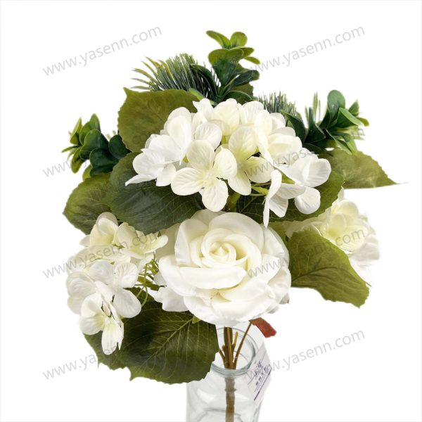 Mixed Rose and Hydrangea Artificial Fan Shaped Bouquet 7 Stems 47cm Tall Large Blooms YSB23162