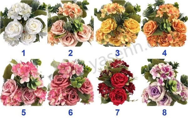 Mixed Rose and Hydrangea Artificial Fan Shaped Bouquet 7 Stems 47cm Tall Large Blooms YSB23162