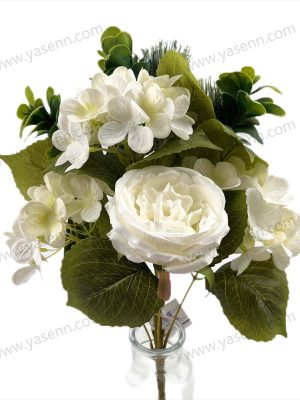 YSB23163 Large Bloom Peony Hydrangea Artificial Fan Shaped Bouquet 7 Stems 47cm Tall Pongee YSB23163