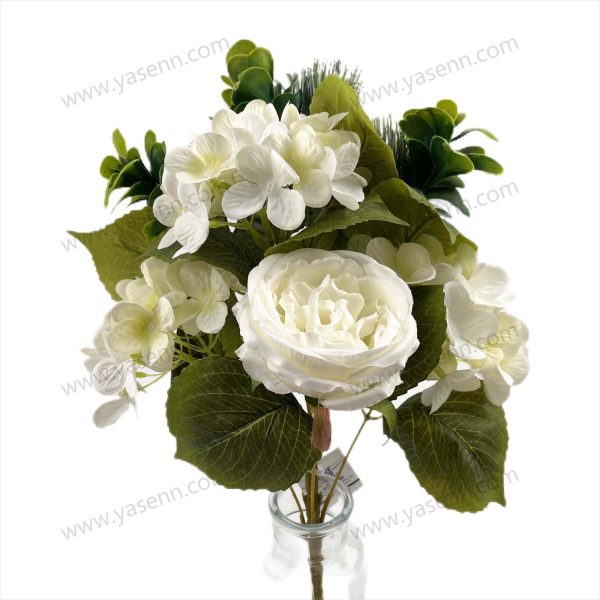 Large Bloom Peony Hydrangea Artificial Fan Shaped Bouquet 7 Stems 47cm Tall Pongee YSB23163