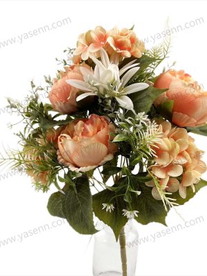 Luxury Mixed Rose and Hydrangea Artificial Fan Shaped Bouquet 13 Stems 52cm Tall Pongee YSB23165