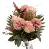 Mixed Rose and Ball Chrysanthemum Artificial Fan Shaped Bouquet 9 Stems 52cm Tall Pongee Plastic YSB23197