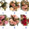 Mixed Rose and Ball Chrysanthemum Artificial Fan Shaped Bouquet 9 Stems 52cm Tall Pongee Plastic YSB23197