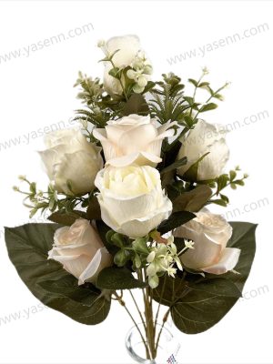 Elegant 9 Rose Artificial Fan Shaped Bouquet 51cm Tall Pongee YSB23208