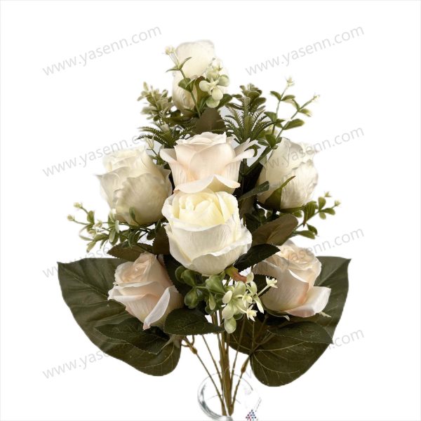 YSB23208 Elegant 9 Rose Artificial Fan Shaped Bouquet 51cm Tall Pongee YSB23208