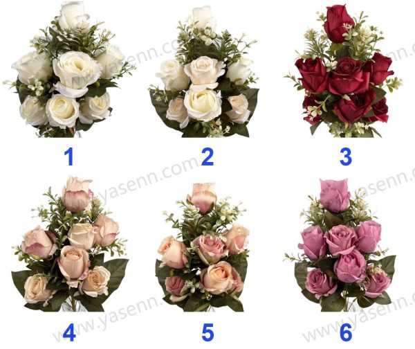 YSB23208_色卡 Elegant 9 Rose Artificial Fan Shaped Bouquet 51cm Tall Pongee YSB23208