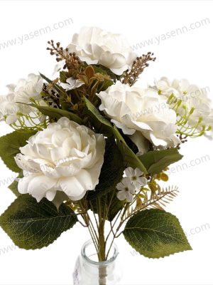 Lush Peony and Hydrangea Artificial Fan Shaped Bouquet 11 Stems 50cm Tall Pongee YSB23210