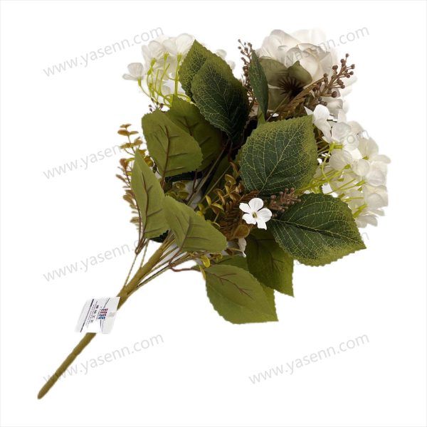 YSB23210_1 Lush Peony and Hydrangea Artificial Fan Shaped Bouquet 11 Stems 50cm Tall Pongee YSB23210