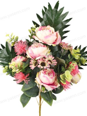 YSB23453 Lush Artificial Peony Bouquet 48cm Tall 11 Stems Pongee Plastics YSB23453