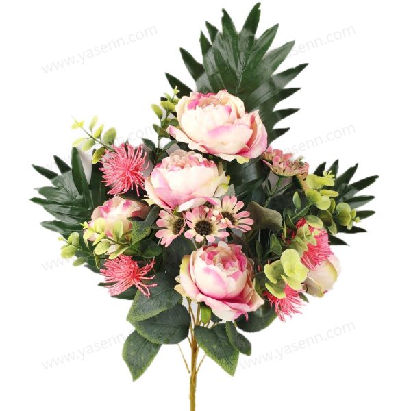 Lush Artificial Peony Bouquet 48cm Tall 11 Stems Pongee Plastics YSB23453