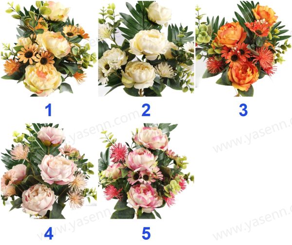 Lush Artificial Peony Bouquet 48cm Tall 11 Stems Pongee Plastics YSB23453