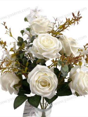 Elegant Artificial Rose Fan-Shaped Bouquet - 7 Lifelike Roses, 43cm Tall, Premium Pongee Fabric (YSF19090)