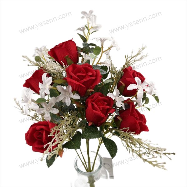 Dainty Artificial Rose Fan-Shaped Bouquet - 7 Roses, 46cm Tall, Delicate 5cm Blooms, Premium Pongee (YSF19092)
