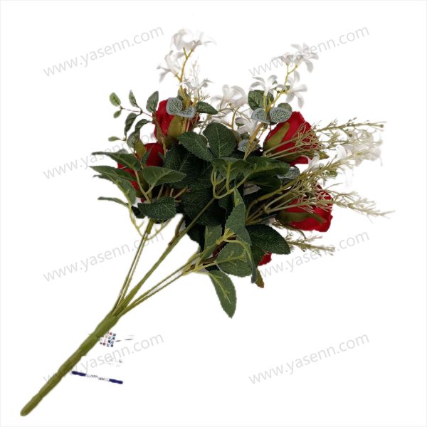 Dainty Artificial Rose Fan-Shaped Bouquet - 7 Roses, 46cm Tall, Delicate 5cm Blooms, Premium Pongee (YSF19092)