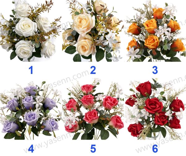 Dainty Artificial Rose Fan-Shaped Bouquet - 7 Roses, 46cm Tall, Delicate 5cm Blooms, Premium Pongee (YSF19092)