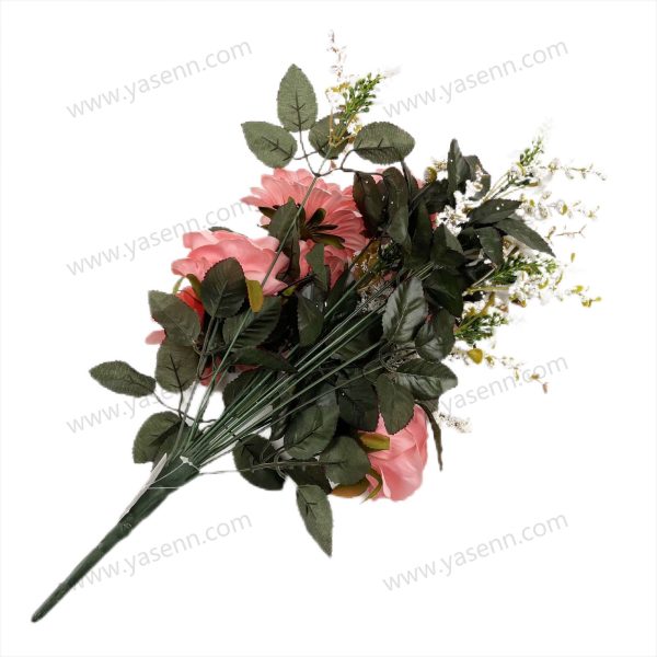 Luxury Fan-Shaped Artificial Bouquet - 18 Rose & Chrysanthemum Stems, 52cm Tall, Satin Flocked Pongee (YSZ19120)