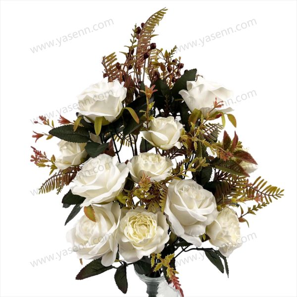 Luxury 18 Rose Artificial Fan Shaped Bouquet 50cm Tall Flocked Pongee YSZ20076