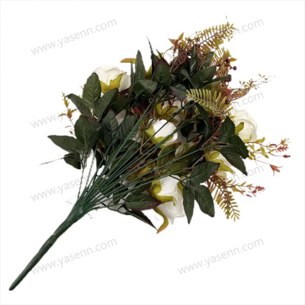 Luxury 18 Rose Artificial Fan Shaped Bouquet 50cm Tall Flocked Pongee YSZ20076