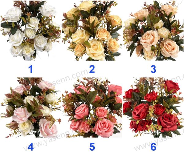 Luxury 18 Rose Artificial Fan Shaped Bouquet 50cm Tall Flocked Pongee YSZ20076