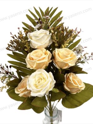 Elegant 11 Rose Artificial Fan Shaped Bouquet 60cm Tall Flocked Pongee YSZ20155