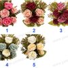 YSZ20155_色卡 Elegant 11 Rose Artificial Fan Shaped Bouquet 60cm Tall Flocked Pongee YSZ20155