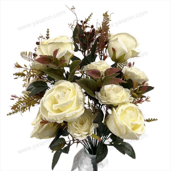 Opulent 18 Rose Artificial Fan Shaped Bouquet 50cm Tall Flocked Pongee Satin YSZ20173