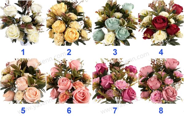 Opulent 18 Rose Artificial Fan Shaped Bouquet 50cm Tall Flocked Pongee Satin YSZ20173