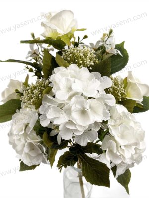 YSZ21006 Artificial Rose & Hydrangea Fan Bouquet – 12 Stems, 50cm Tall, Realistic Pongee Fabric (YSZ21006)