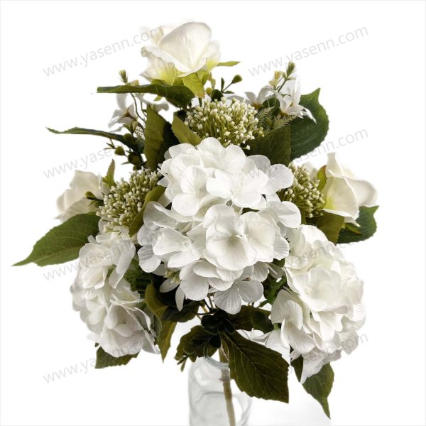 Artificial Rose & Hydrangea Fan Bouquet – 12 Stems, 50cm Tall, Realistic Pongee Fabric (YSZ21006)