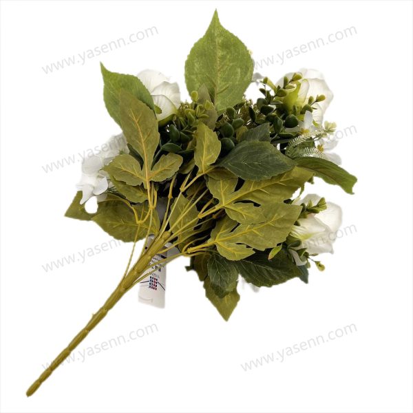 Artificial Rose & Hydrangea Fan Bouquet – 12 Stems, 50cm Tall, Realistic Pongee Fabric (YSZ21006)