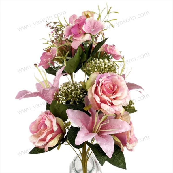 Elegant Rose Lily Artificial Fan Shaped Bouquet 12 Stems 53cm Tall Pongee Satin YSZ21015
