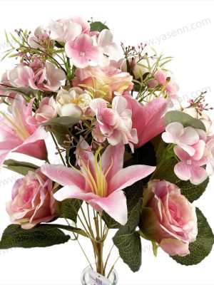 Luxury Mixed Rose & Lily Fan-Shaped Bouquet – 11 Stems, 54cm Tall, Premium Pongee Satin (YSZ21016)