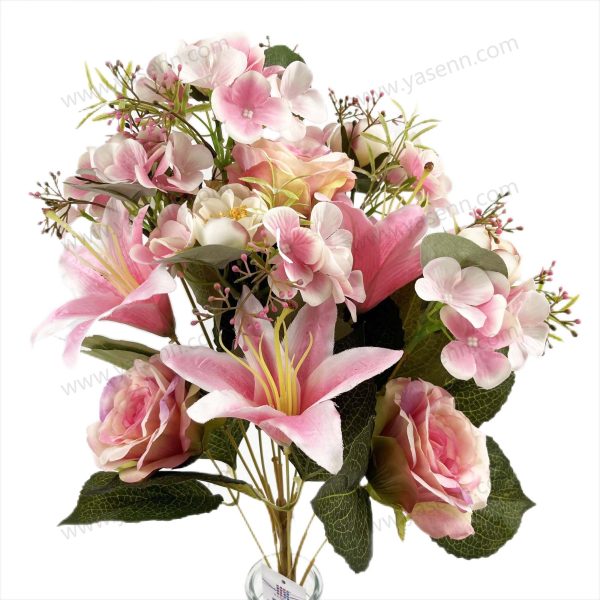 Luxury Mixed Rose & Lily Fan-Shaped Bouquet – 11 Stems, 54cm Tall, Premium Pongee Satin (YSZ21016)
