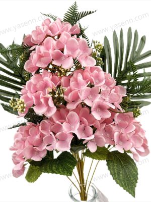 YSZ21237 Lush Artificial Hydrangea Bouquet 48cm Tall 12 Stems Pongee YSZ21237